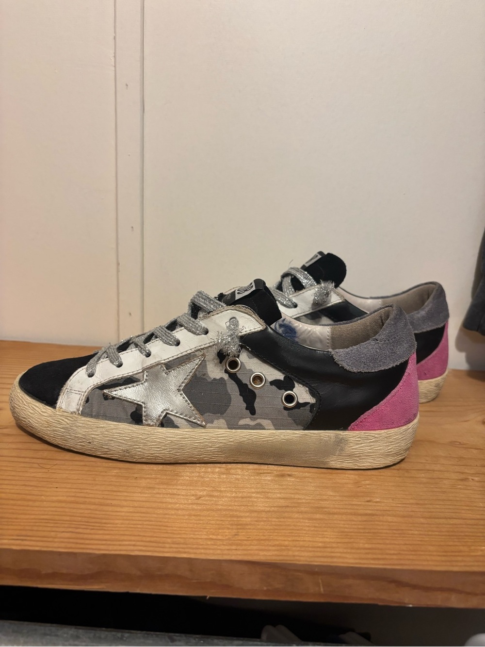 Golden Goose Low-Top Sneakers in Black, Gray & Pink